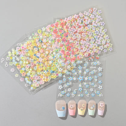24pcs Flower With Diamond Nail Stickers Set 3D Nail Art Stickers Self-Adhesive Assorted Patterns Blossom Manicure Decoration