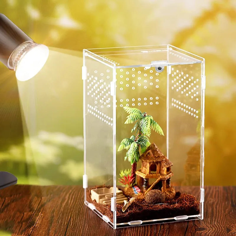 Acrylic Transparent Reptile Terrarium Habitat Breeding Box Reptiles Cage Nano Arboreal Tarantula Enclosure Dearded Dragon Supply