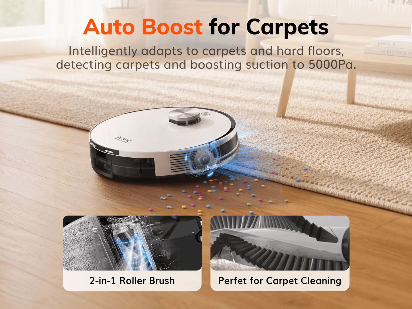 ILIFE A30 Pro Robot Vacuum Cleaner with Automatic Self-Emptying Station, 5000Pa Strong Suction, LDS Navigation, 180min Runtime, 2-in-1 Mop and Sweep, APP Control  ,Home Floor Carpet Clean