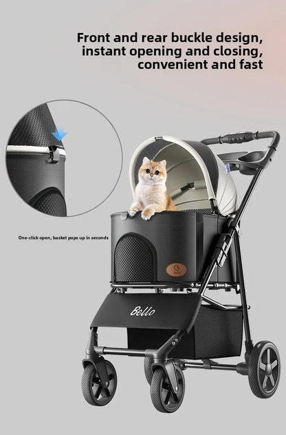 Pet Stroller Lightweight Foldable Detachable Cat Dog Carrier Outdoor Portable One Button Folding Pet Trolley Stroller for Dog