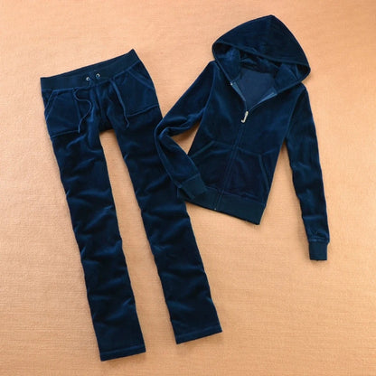 Solid Color Velvet Tracksuit 2025 Women's Zipper Top and Pants Suit Two-Piece Set