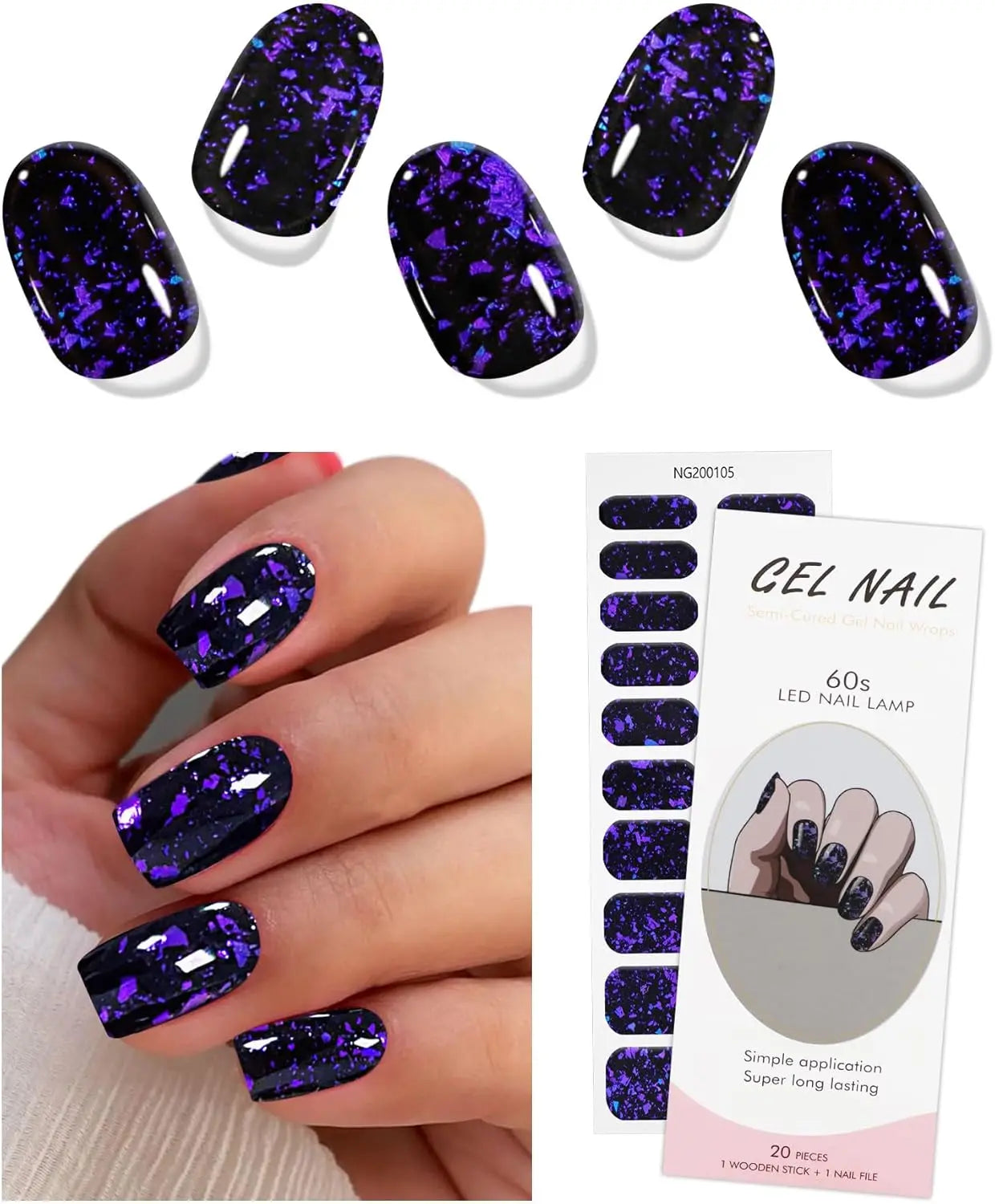 16/20/22Tips Semi-Cured Gel Nail Wraps Full Cover Manicure DIY Waterproof Long Lasting Gel Nail Stickers set for UV Lamp Need