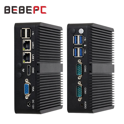 BEBEPC Fanless Industrial Mini PC with Intel Celeron J6412 J1900 Support Linux Computer with 2xRS232/485 2xGbE LAN Win10 Ready