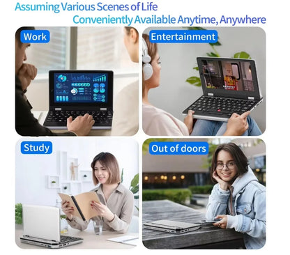 7 inch Pocket Laptop N95 Notebook Touch Screen Portable Netbook Win 11 Pro 8GB 16GB+1TB Mini PC Micro Computer Bluetooth 4.2