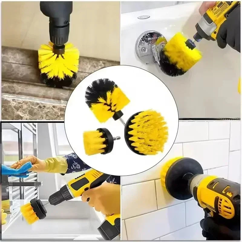 3pcs/set Electric Scrubber Brush Drill Brush Kit Plastic Round Cleaning Brush For Carpet Glass Car Tires Nylon Brushes 1/4pcs