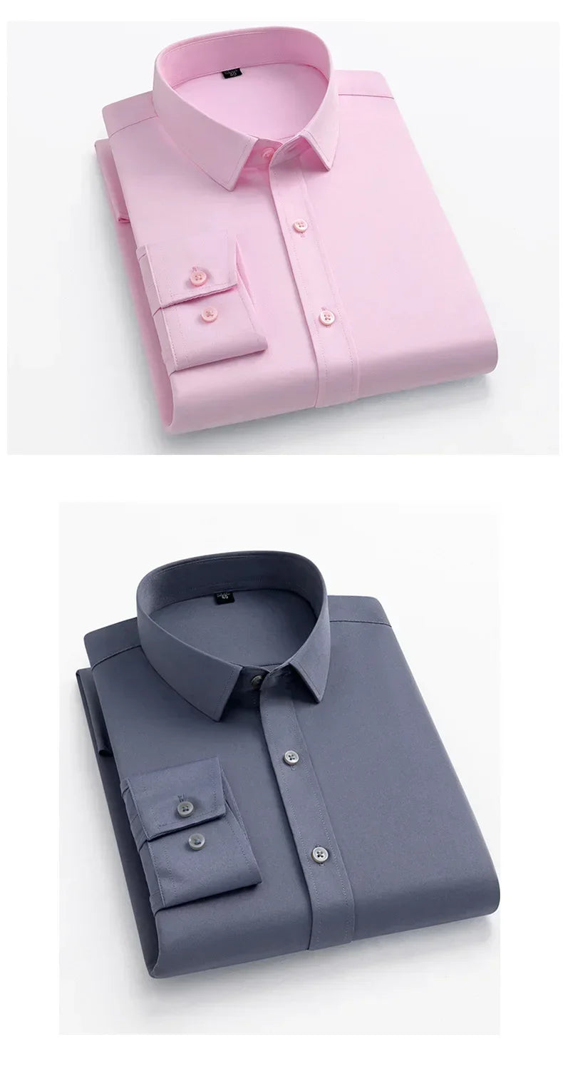 55-105KG Men's long sleeved elastic shirt, non ironing business dress, professional work attire, stand up collar shirt