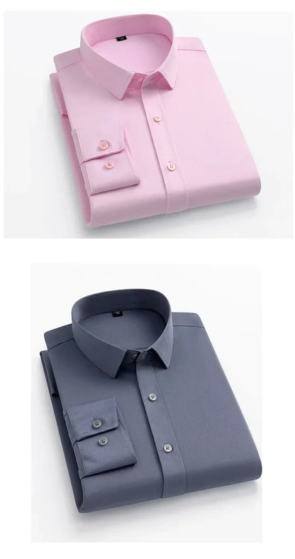 55-105KG Men's long sleeved elastic shirt, non ironing business dress, professional work attire, stand up collar shirt