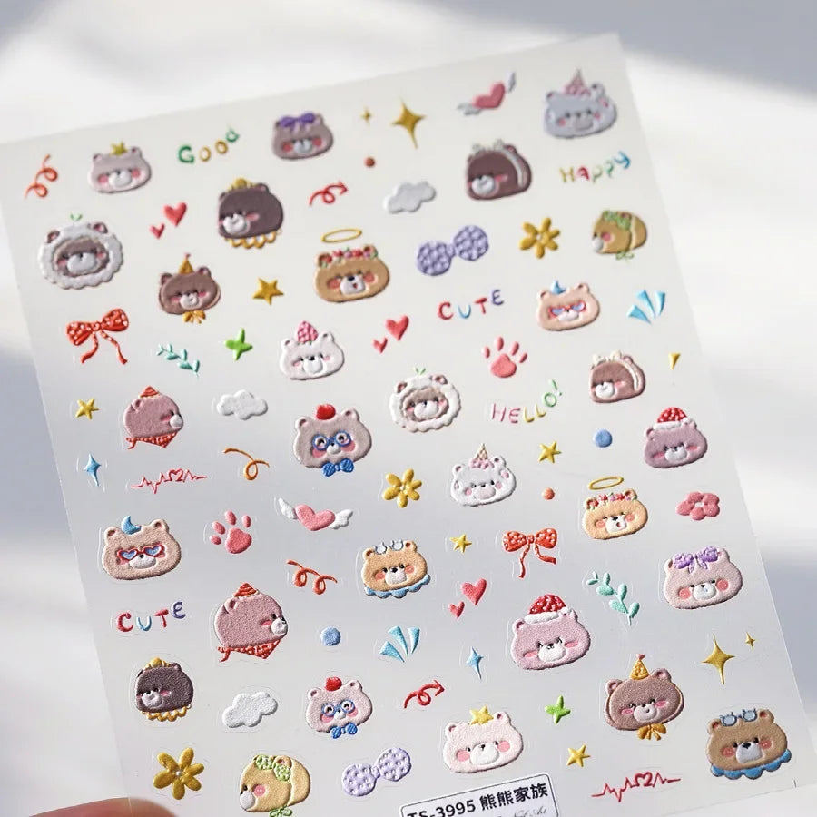 Colorful 5D Happy Birthday Nail Art Sticker Cake Candle Numbers Musical Note Cute Bear Stars Cherry Self Adhesive Manicure Decal