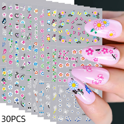 30 Sheets Christmas Nail Art Stickers Self Adhesive 3D White Snowflake Nail Decals Xmas Nail Supplies Christmas Manicure Sliders