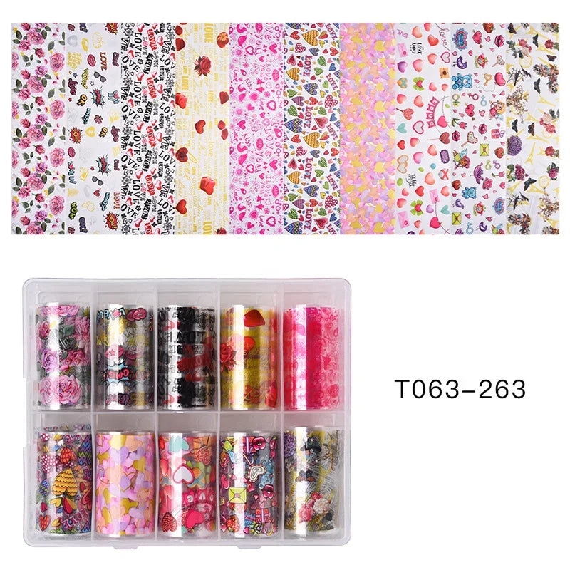 10 Patterns New Metal Nail Foils for Transfer Paper Stickers Floral Chameleon Nails Wraps DIY Water Marble Nail Art Decorations