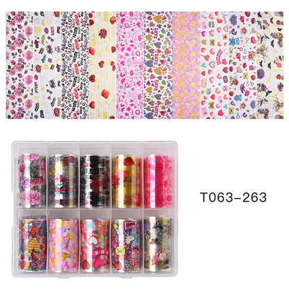 10 Patterns New Metal Nail Foils for Transfer Paper Stickers Floral Chameleon Nails Wraps DIY Water Marble Nail Art Decorations