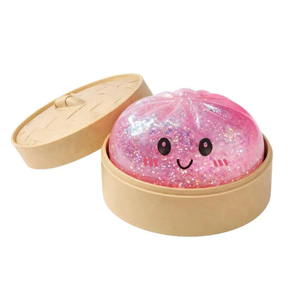 Realistic Giant Dumpling Squeeze Toy with Bamboo Steamer Soft TPR Dough Ball Decompression Fidget Toy Creative Funny Gift