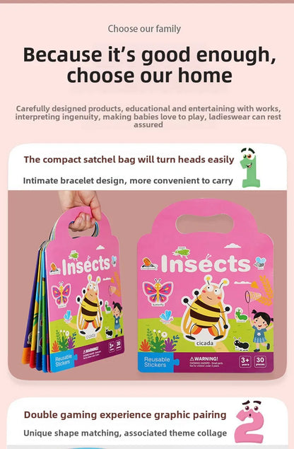 Reusable Bubble Sticker Book for Kids - Multi-Themed Educational Learning Activities, Washable & Safe Toddler Stickers