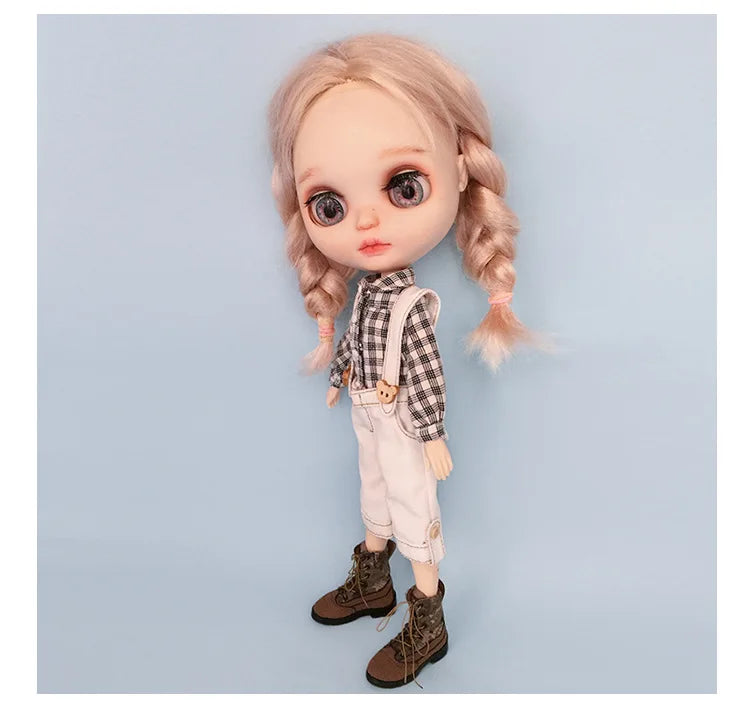 Casual Blyth Doll Clothes Rompers Plaid Pants Long Sleeve Top Suit Doll Trousers for Ymy Licca Azones Ob24 Ob27 Doll Accessories