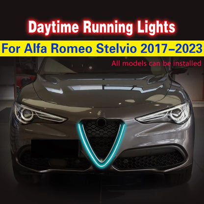 Car Flashing 1Pcs Car LED DRL Daytime Running Light For Alfa Romeo Stelvio 2017-2023 Universal Flexible Decorative Light Strip