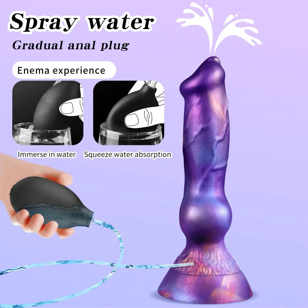 Realistic Dog Dildo With Squirting Enema Soft Silicone Suction Cup Water Syringe For Anal Play Vaginal Cleaning Adult Sex Toys