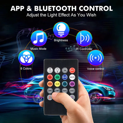 48 72 LED RGB Car Foot Light & Underglow Neon Lamp, Music Sync Interior Ambient Light with Remote Control, USB & 12V Dual Power Plug, Multi-Colour Atmosphere Decorative Lighting for Universal Auto Interior Exterior Decoration