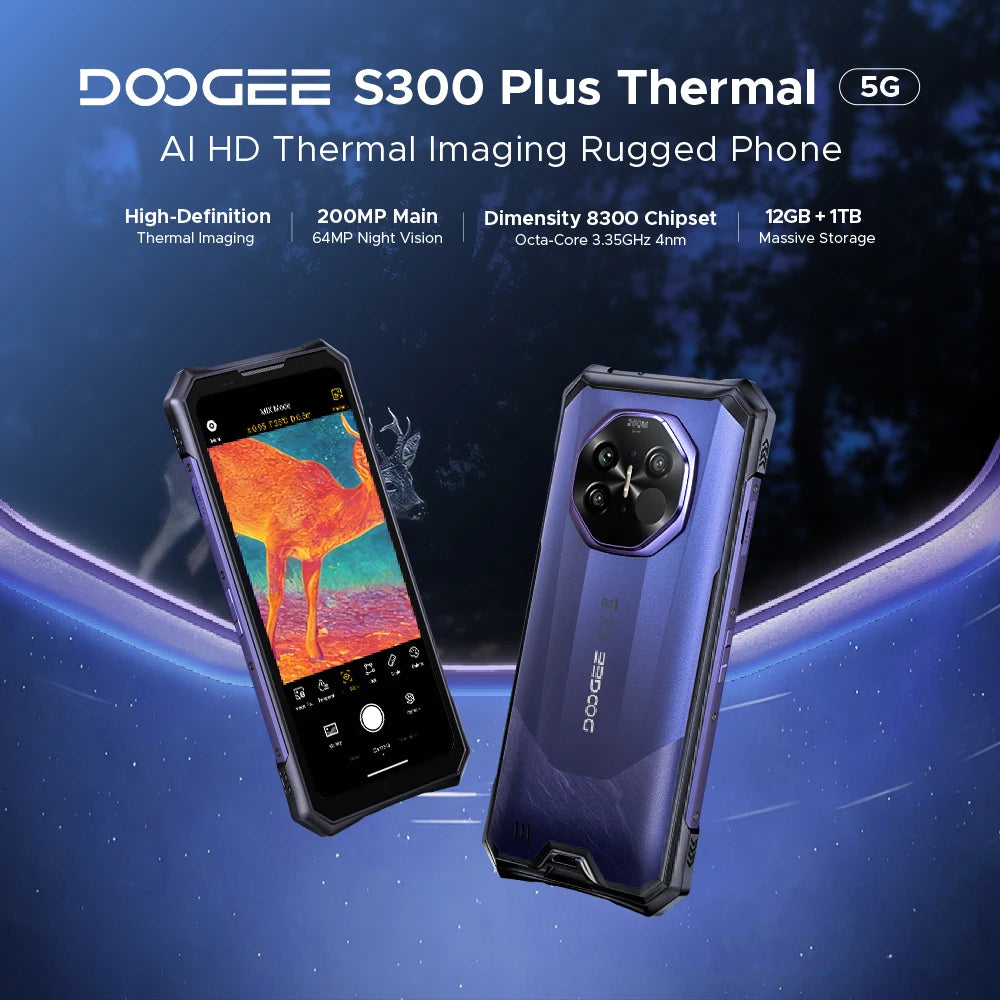 World Premiere DOOGEE S300 Plus Thermal 5G Rugged Phone Thermal Imaging 12GB 1TB 6.78'' Screen 11000mAh Android 16 Mobile Phone