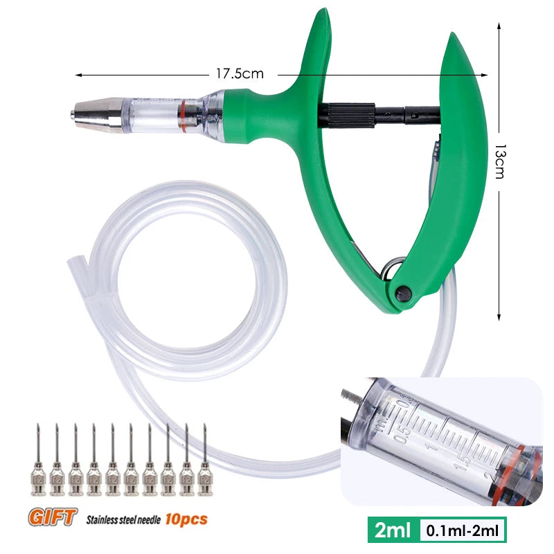 2ml/5ml Poultry Automatic Syringe With Needle Adjustable Continuous Animal Injector Vaccine Injection Veterinary Pig Cattle Tool