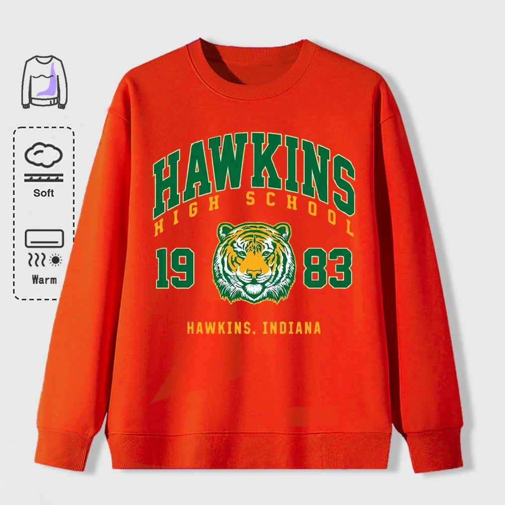 Hawkins 1983 Mighty Tiger Pullover For Men Autumn Oversize Long Sleeve Casual All-Match Clothing Unisex O-Neck Fashion Retro Top