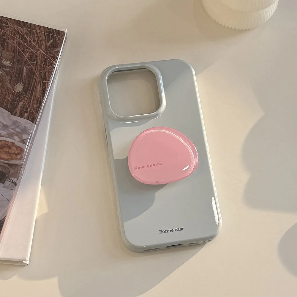Korean INS Cute Solid Color Phone Case for iPhone 17 16 15 14 13 12 Pro Max Shockproof Protection Back Cover with Bracket