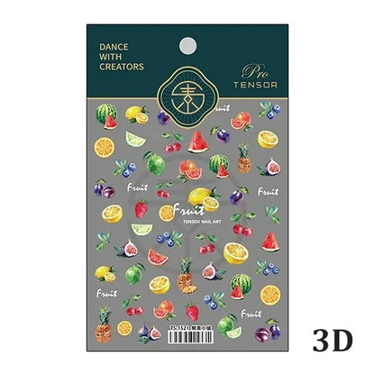Fresh Sweet Fruits Strawberry Cherry Bowknot Love Heart Lemon 5D Nail Art Stickers Self Adhesive Decorations Nail Manicure Decal