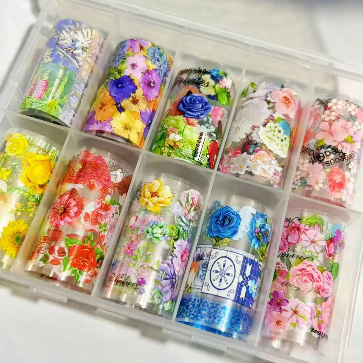 New Flower Nail Foils for Transfer Paper Stickers Floral Adhesive Fruit Nails Wraps Fish DIY Water Marble Nail Art Decorations