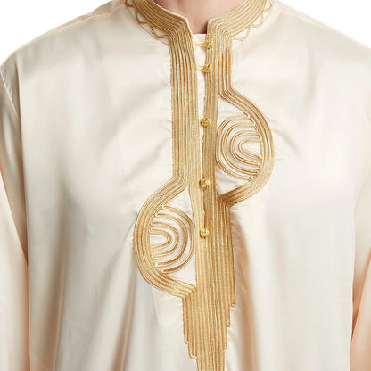 Muslim Men Clothing Kaftan Robes Long Sleeves Stand Collar Eid Thobe Kurta Arab Turkish Dress Dubai Islam Habit Ethnic Leisure