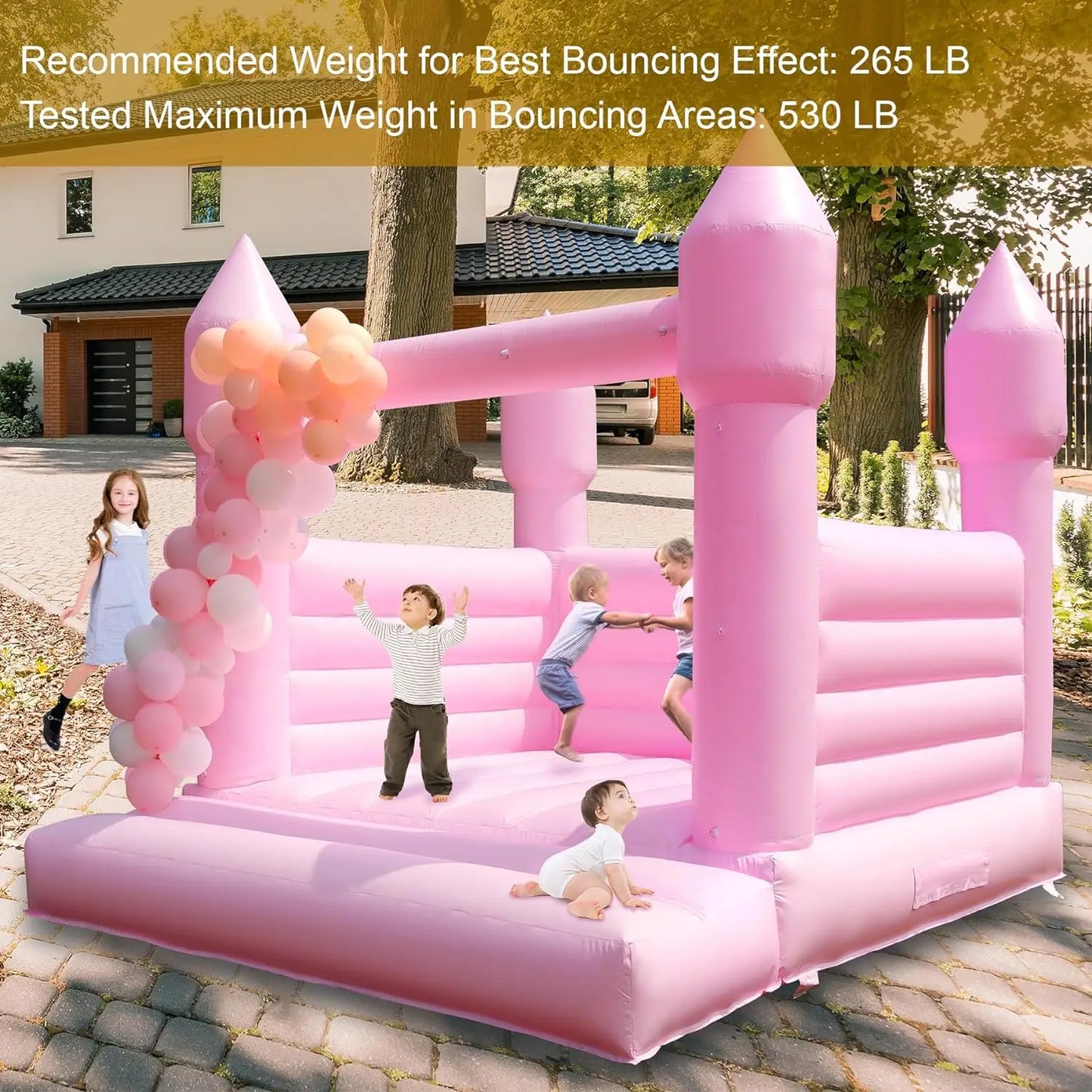 Commercial Pink Inflatable Bounce House Castle with Air Blower White Jumper Wedding Bouncy Castle with Canopy Covering
