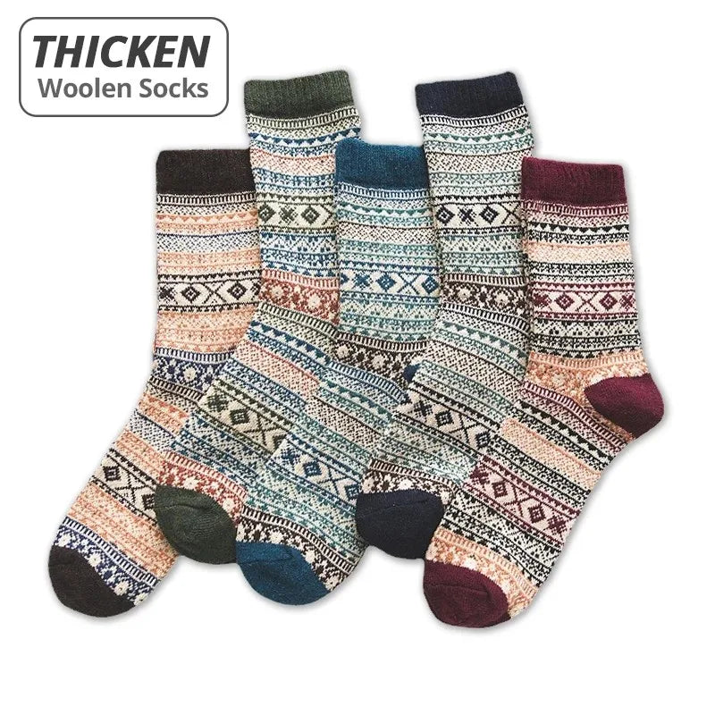 5 Pairs Winter Men's Socks Thicken Sheep's Wool Socks Warm Men Retro Style Colorful Fashion Man Socks For Snow boots