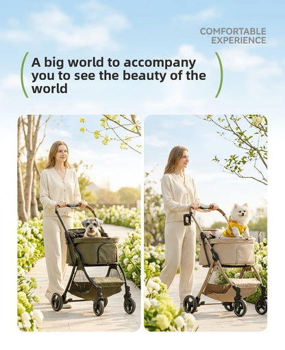 Breathable Large Space Pet Stroller One-Click Foldable Detachable Hand Cart For Dogs Cats Outdoor Travel