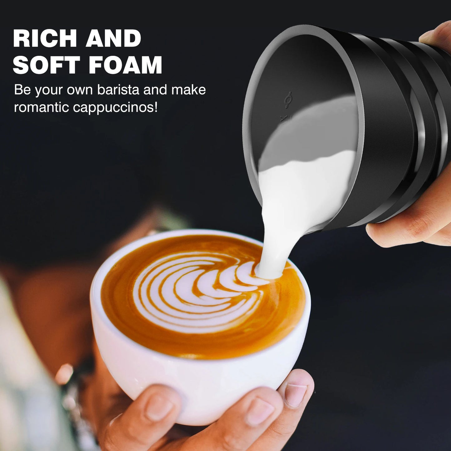 4-in-1 Electric Milk Frother & Warmer - 600ml Large Capacity, for Hot/Cold Froth, Hot Milk & Chocolate