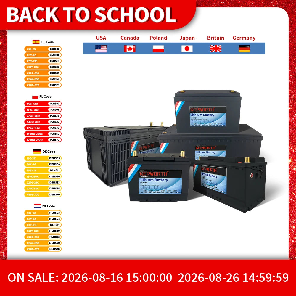 12V/24V LiFePO4 Battery with BMS - 30/50/100/120/135/300Ah for Golf Cart, Solar, RV, EV - Long Lifespan