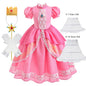 Peach Princess Costume with LED Color Light Toddler Birthday Game Role Play Dress Girl Halloween Festival Gown Pink Lace 4-8 Y