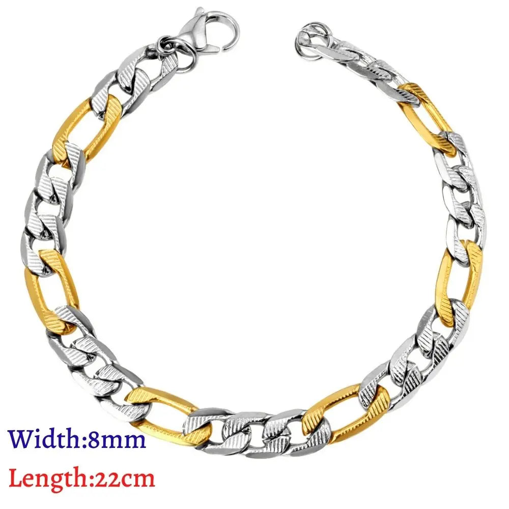 LUXUKISSKIDS Stainless Steel Couple Men/Woman Bracelets Fashion Curb Cuban Link Chains On Hand Rock Bracelet Wrist Jewelry Gifts