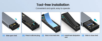 ORICO Tool Free Aluminum M2 NVMe SSD Enclosure 10Gbps PCIe Type C M.2 SSD Case NVMe M Key Solid State Drive Case Support UASP
