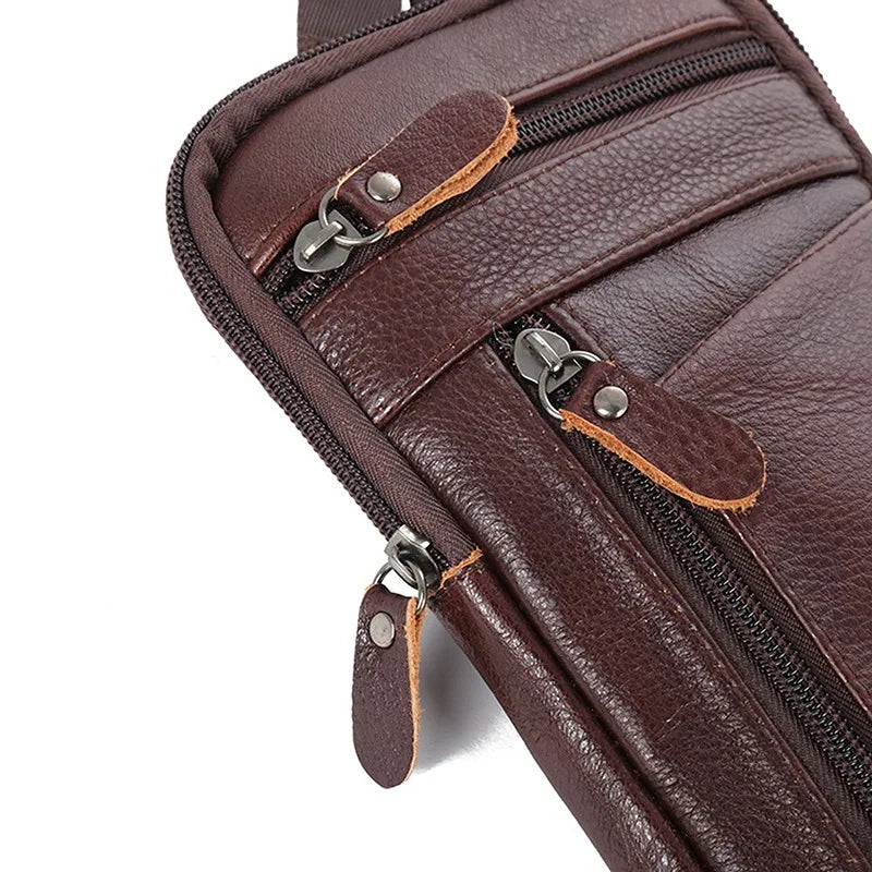 Leather Waist Bag Men's Mobile Phone Bag Wearing Belt Outdoor Sport One Shoulder Small Bag Doing Business Crossbody Bags