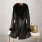 Aorice Women Real Rabbit Leather With Fur Coat Jacket Brand New Female Winter Fox Collar Trench Parka CT189