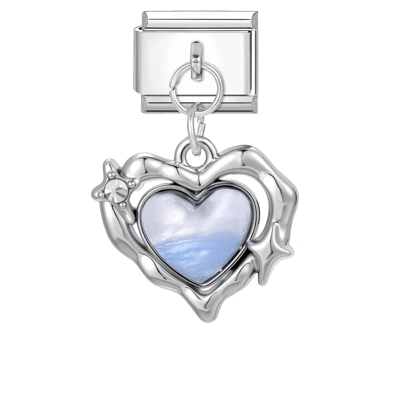 Wholeasle Shiny Zircon Shell Love Heart Devil Eyes Italian Charm Links Fit 9mm Stainless Steel Bracelet Women Jewelry DIY Making