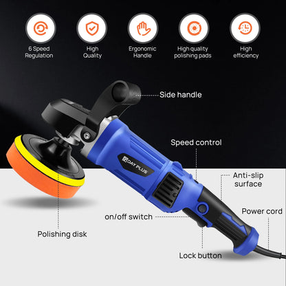 6000W Car Polishers and Buffers, Electric Car Polisher Machine with 6 Variable Speed 150-180mm Buffer Polishing Waxing Machine