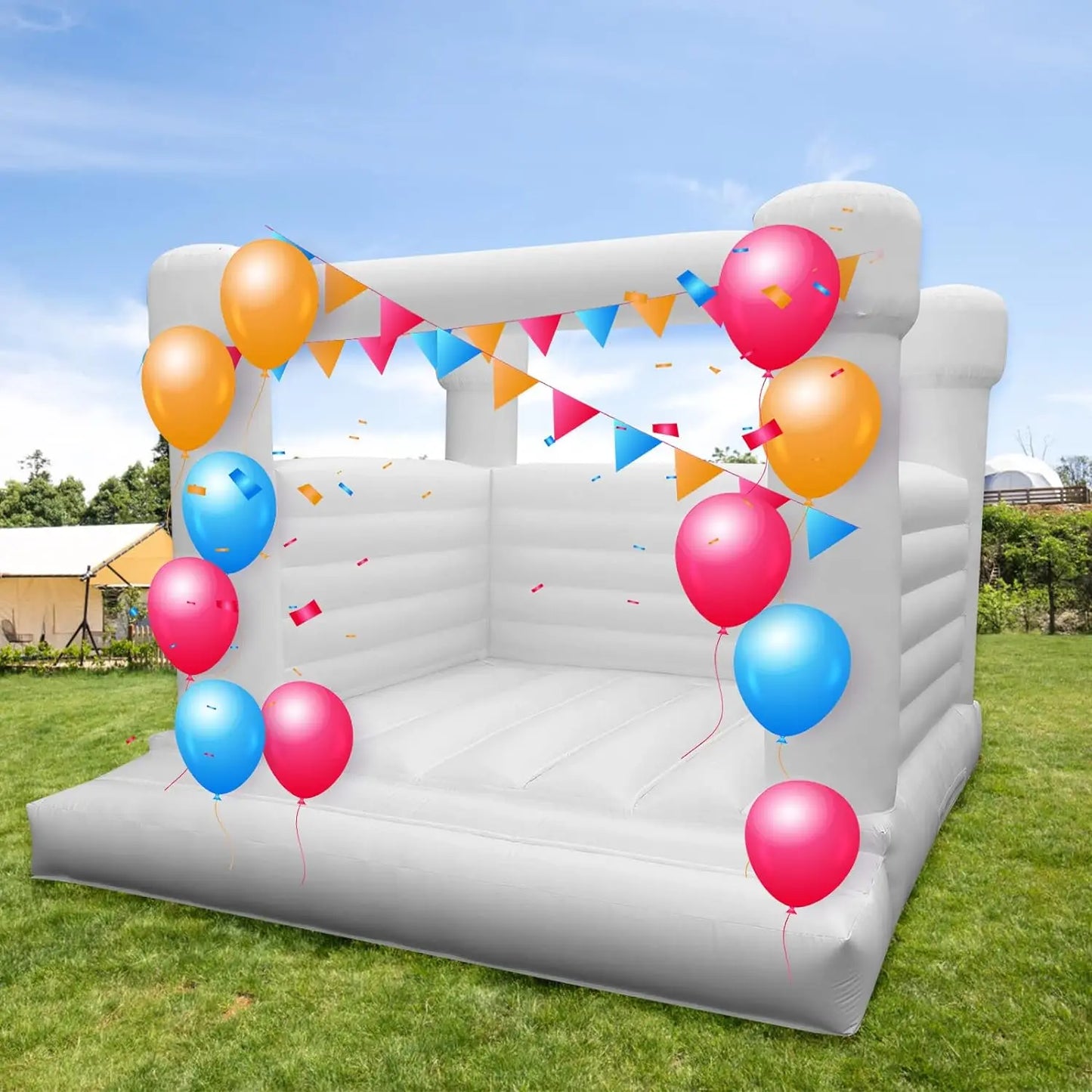 White Inflatable Bounce House With Blower 100% PVC Durable Jumping Bouncy Castle Jumper For Birthday Party Backyard Kids Gifts