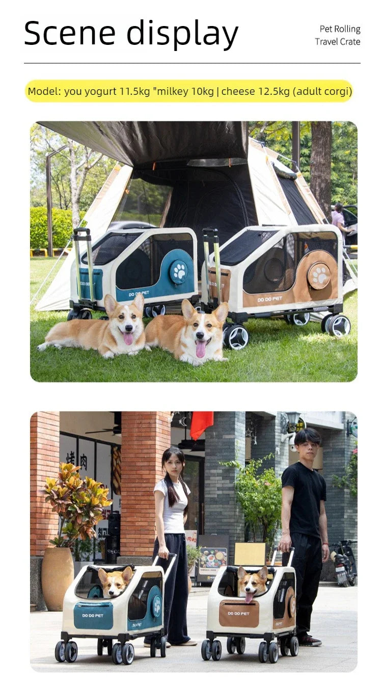 Large Pet Stroller with Telescopic Handle Silent Wheels Foldable Dog Cat Trolley Carrier Breathable Mesh Medium Pets Travel Cart