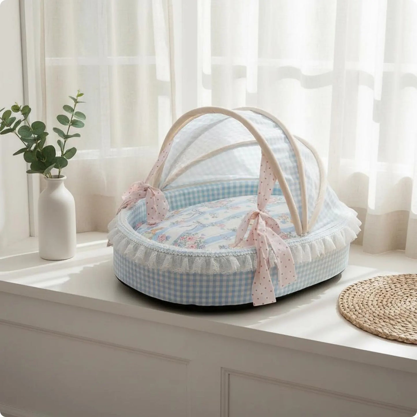 Princess Design Feline Bed Breathable Semi Enclosed Pet Bed Cradle Pet Nest Soft Lace Trim for Cats