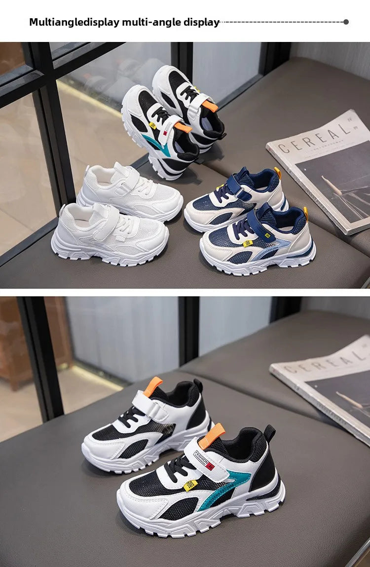 Kid Sneakers Sport Shoes for Boys Fashion Leather Children Breathable Mesh Comfort Shoes Casual Walking Outdoor Running Shoes