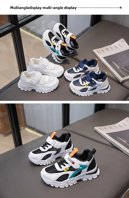 Kid Sneakers Sport Shoes for Boys Fashion Leather Children Breathable Mesh Comfort Shoes Casual Walking Outdoor Running Shoes
