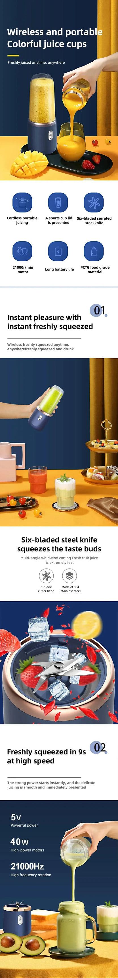 NEW HOT  400ml Portable USB Blender Electric Travel Juicer Cup For Smoothie Milkshake Kitchen Mini Mixer Tool