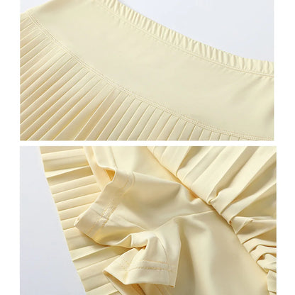 Korean Style Women Pleated A-line Skirts With Pants Mini Skirts Elastic Waist Casual High quality Summer A-line Skirts
