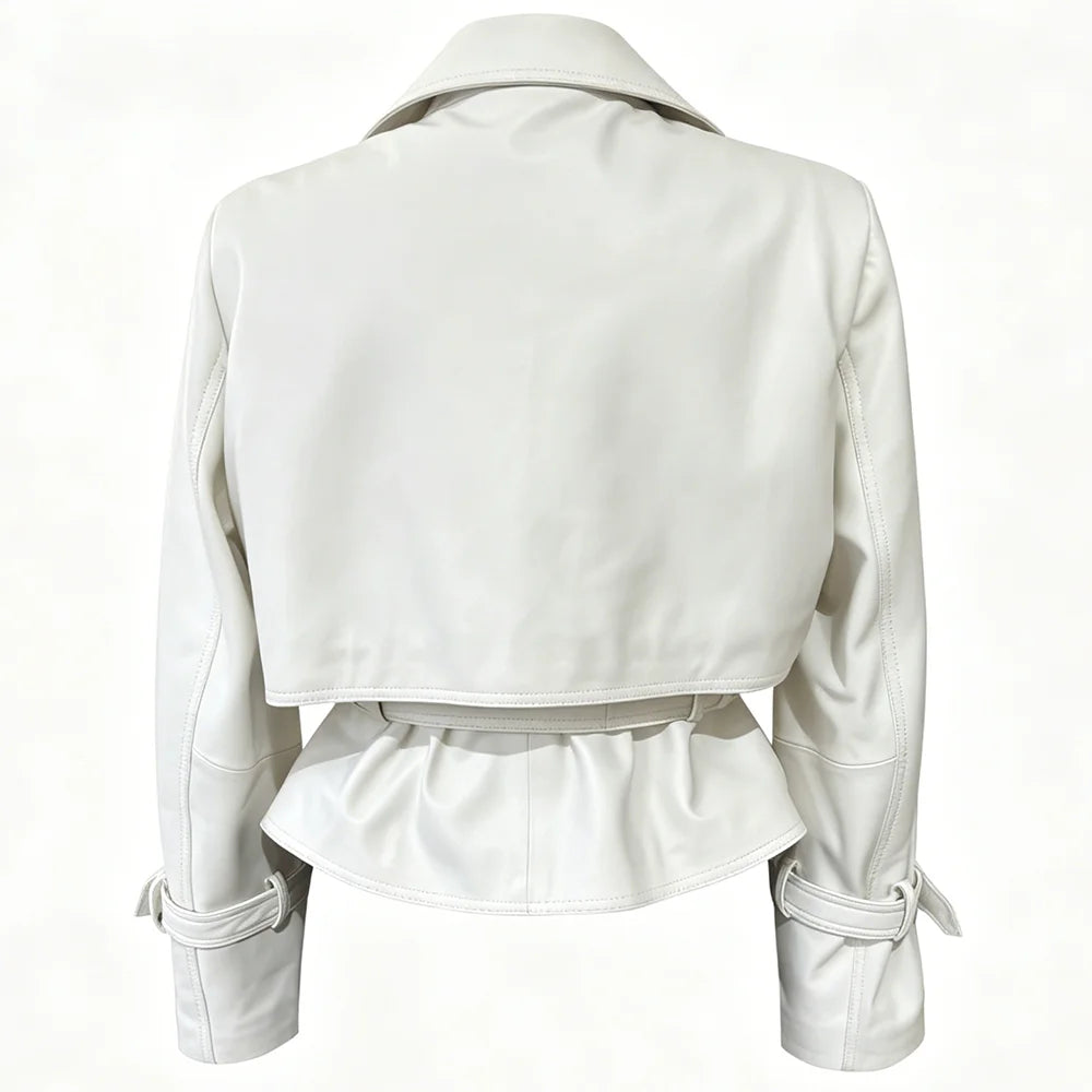 YOLOAgain 2025 Autumn Elegant Real Leather Jacket Coat Women Oversized Leather Jacket With Belt