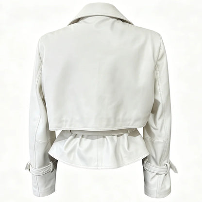 YOLOAgain 2025 Autumn Elegant Real Leather Jacket Coat Women Oversized Leather Jacket With Belt