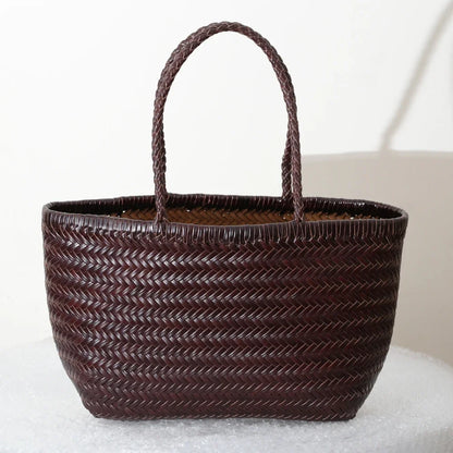 Handbags Women's Genuine Leather Shoulder Bag Weaving Casual Shopping Bag Vintage Big Tote Purse Cowhide Cross Hand Bags Lady